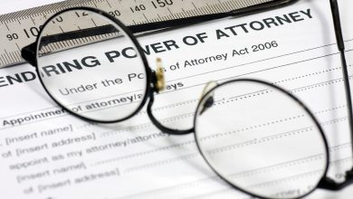 Close up of Power of Attorney contract with reading glasses