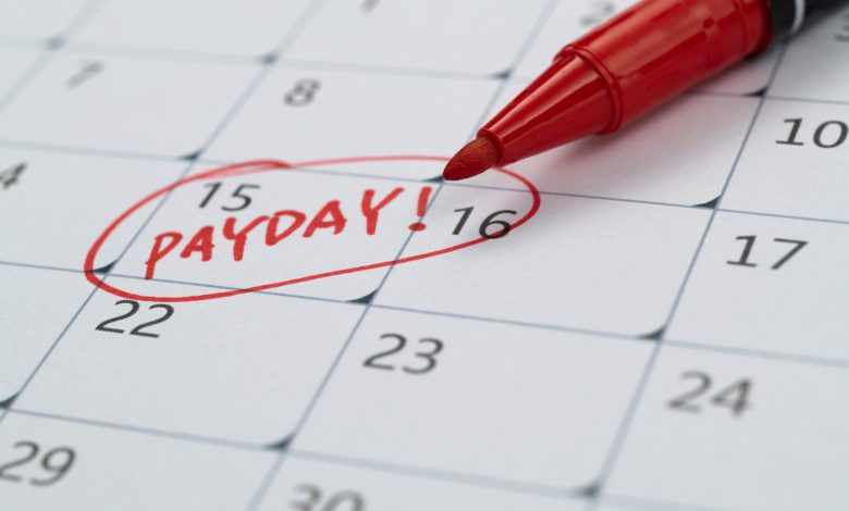 Calendar with red marked payday